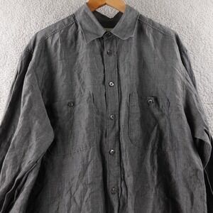 Ermenegildo Zegna Men XL Charcoal Linen Blend Long Sleeve Shirt Made in Italy